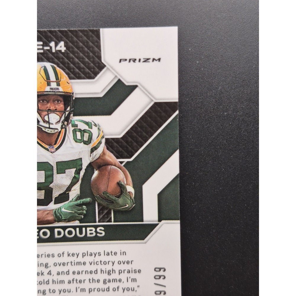 2022 Panini Prizm Romeo Doubs #E-14 Emergent Blue Ice Prizm /99 (RC) Packers - Picture 9 of 11